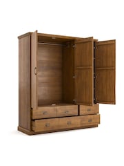 La Redoute Intérieurs Dark Oak Wood Lindley Triple 4-Drawer Pine Wardrobe - Image 2 of 5