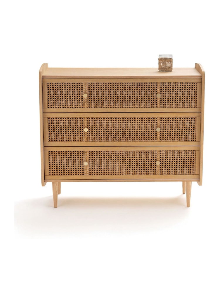 La Redoute Intérieurs Oak Tempa Chest of 3 Drawers in Rattan Cane - Image 1 of 4