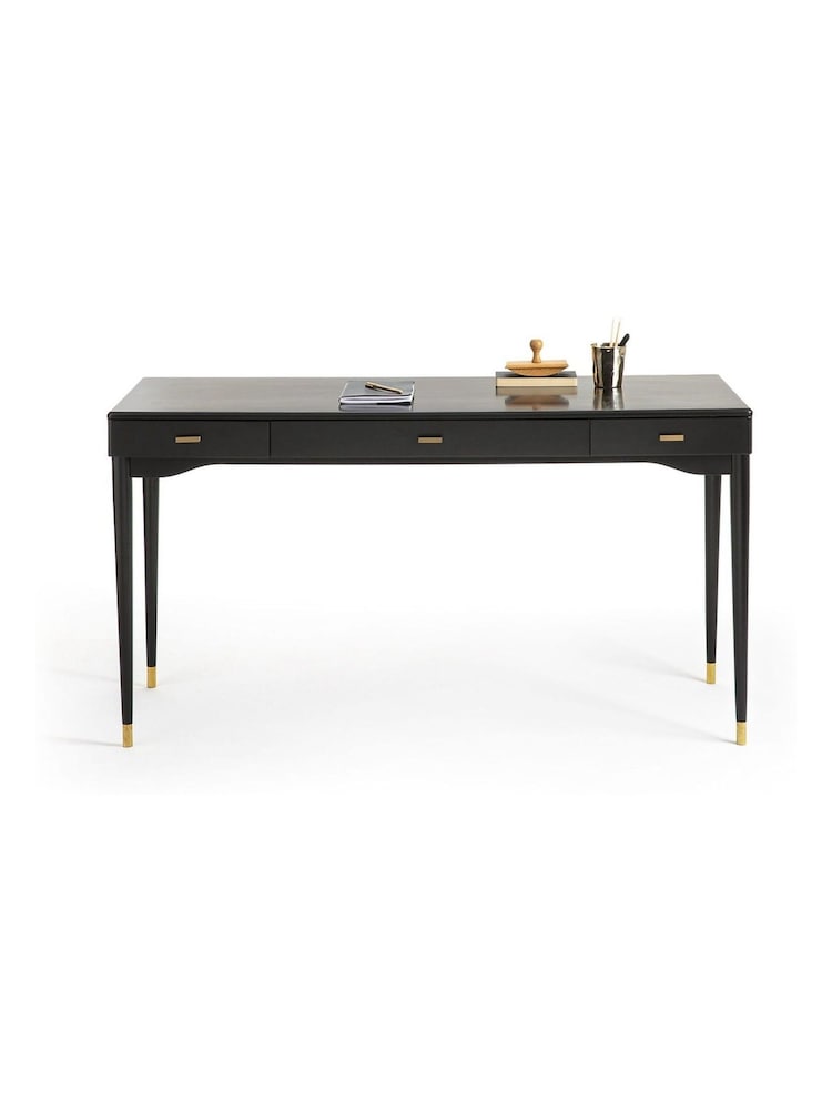 La Redoute Intérieurs Black Novani 3-Drawer Solid Birch Desk - Image 1 of 2