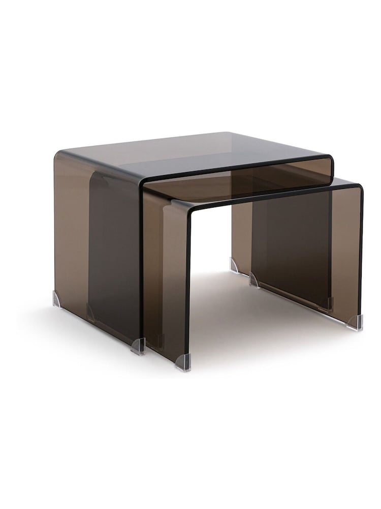 La Redoute Intérieurs Set of 2 Smoked Glass Joan Tempered Glass Nesting Coffee Tables - Image 1 of 4