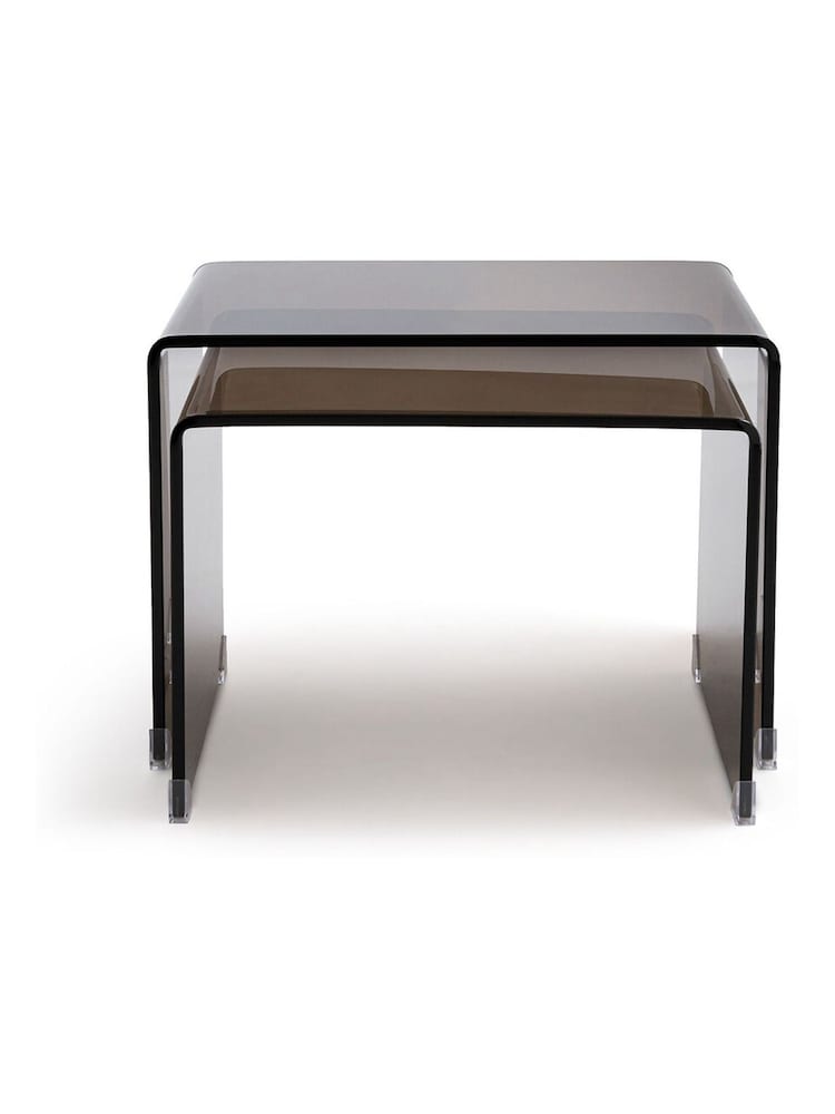 La Redoute Intérieurs Set of 2 Smoked Glass Joan Tempered Glass Nesting Coffee Tables - Image 2 of 4