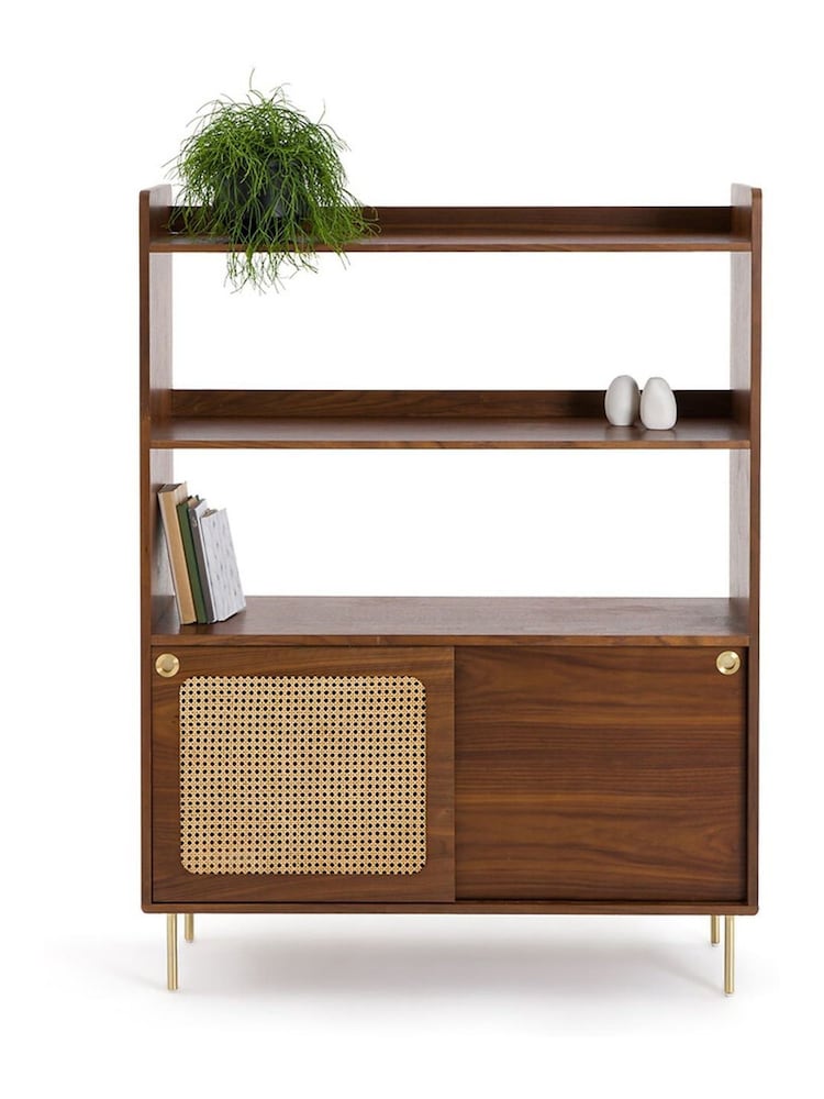 La Redoute Intérieurs Walnut Redpop Walnut And Cane Bookcase - Image 1 of 2