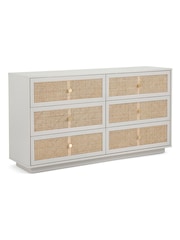 La Redoute Intérieurs Grey Natural Paola Pine & Rattan Chest of 6 Drawers - Image 1 of 5