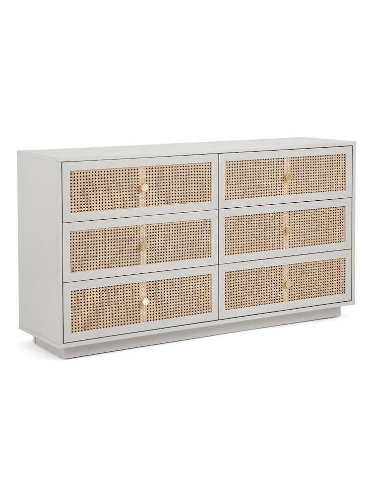 La Redoute Intérieurs Grey Natural Paola Pine & Rattan Chest of 6 Drawers - Image 1 of 5