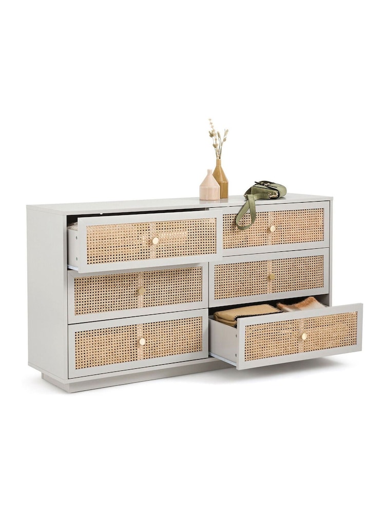 La Redoute Intérieurs Grey Natural Paola Pine & Rattan Chest of 6 Drawers - Image 2 of 5