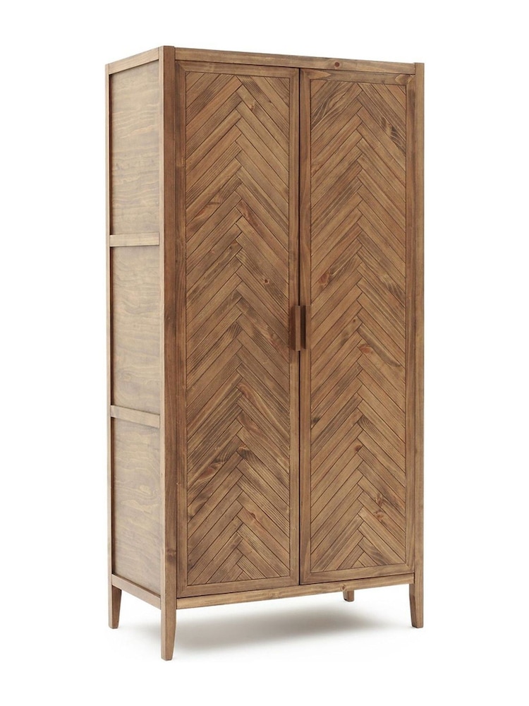 La Redoute Intérieurs Wax Pine Nottingham Herringbone Parquet 2Door Solid Pine Wardrobe - Image 2 of 5