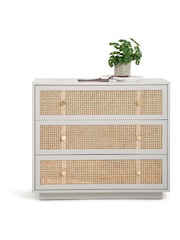 La Redoute Intérieurs Grey Natural Paola Pine & Rattan Chest of 3 Drawers - Image 1 of 5