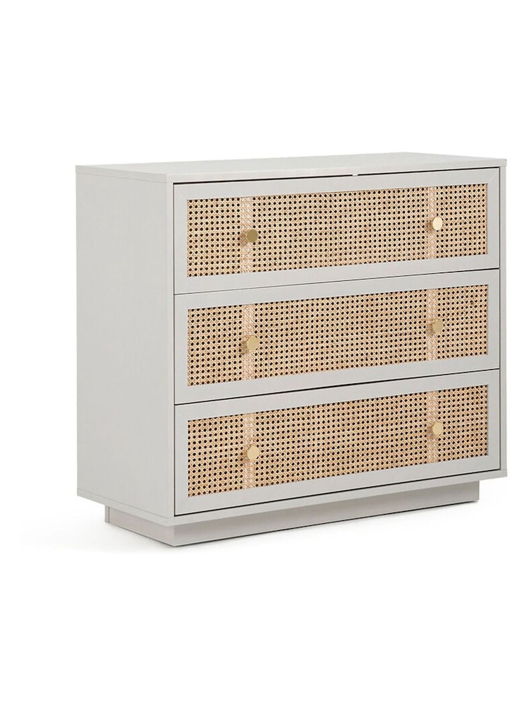 La Redoute Intérieurs Grey Natural Paola Pine & Rattan Chest of 3 Drawers - Image 2 of 5