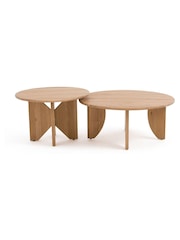 La Redoute Intérieurs Set of 2 Oak Minimal Round Oak Nesting Coffee Tables - Image 1 of 4