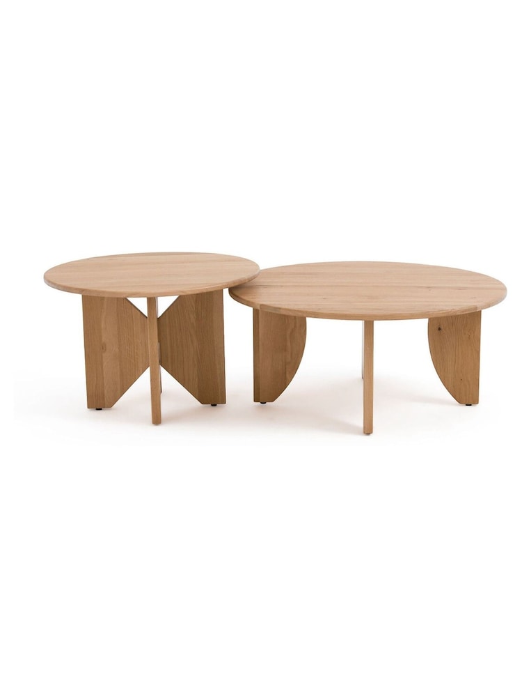 La Redoute Intérieurs Set of 2 Oak Minimal Round Oak Nesting Coffee Tables - Image 1 of 4