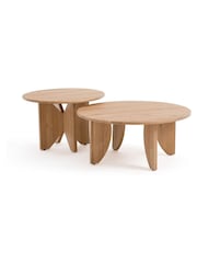 La Redoute Intérieurs Set of 2 Oak Minimal Round Oak Nesting Coffee Tables - Image 2 of 4