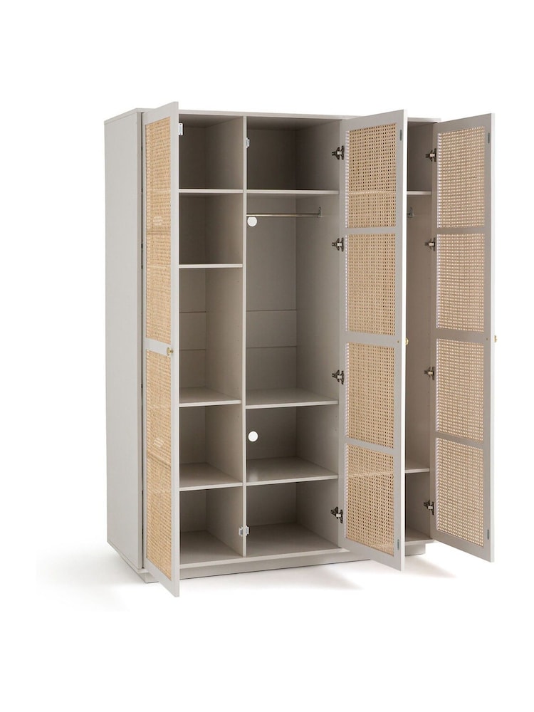 La Redoute Intérieurs Grey Natural Paola Pine & Rattan Triple Wardrobe - Image 2 of 5