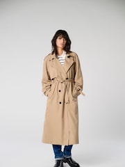 ONLY Cream Longline Double Breasted Trench Coat - Image 1 of 2