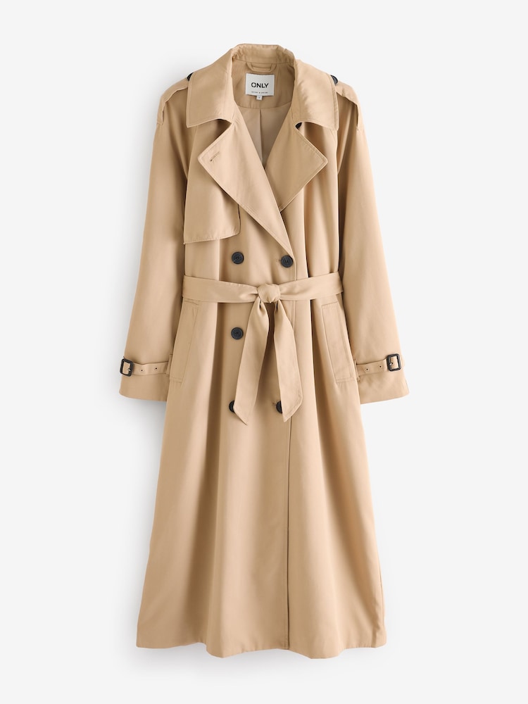 ONLY Cream Longline Double Breasted Trench Coat - Image 2 of 2