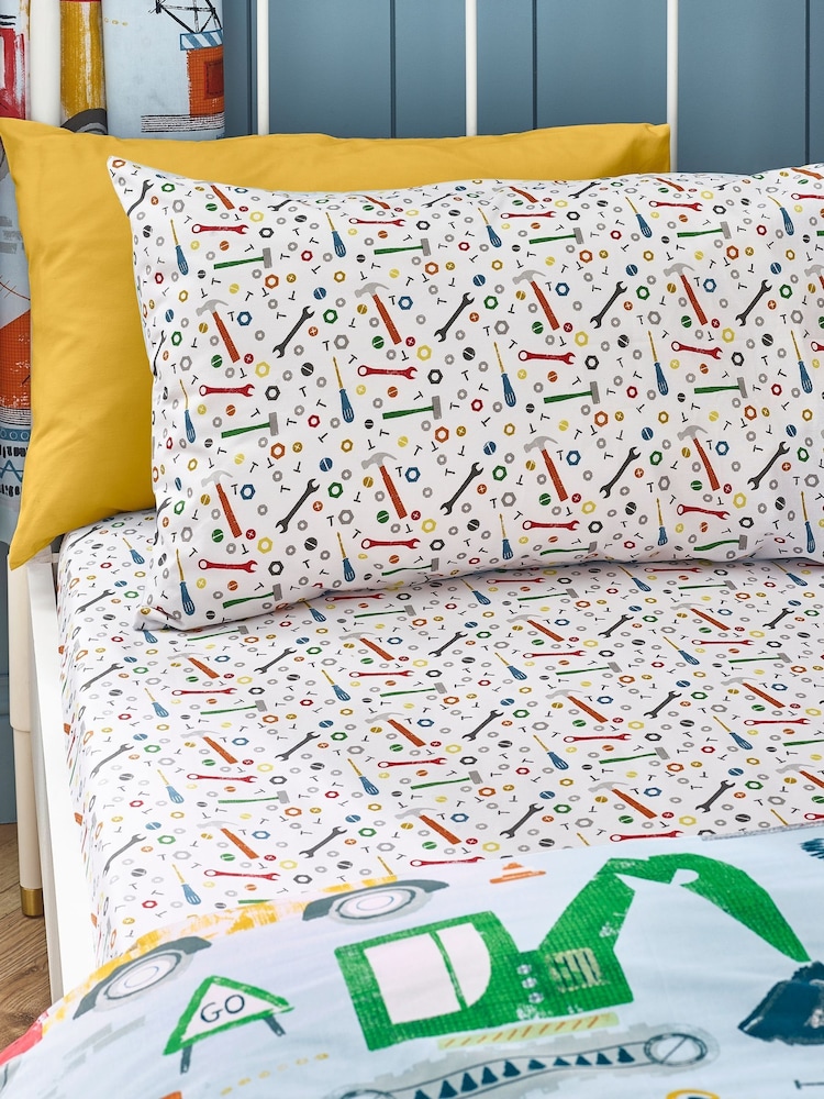 Catherine Lansfield Blue Digger Dreams Fitted Sheet - Image 1 of 2