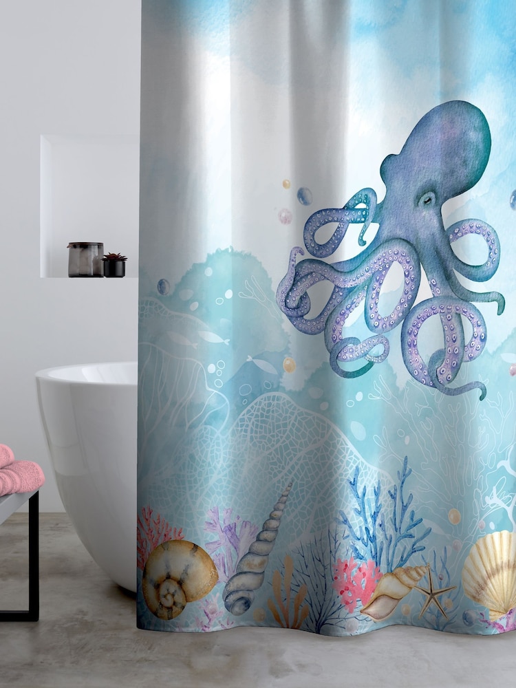 Catherine Lansfield Blue Octopus Shower Curtain Panel - Image 1 of 2