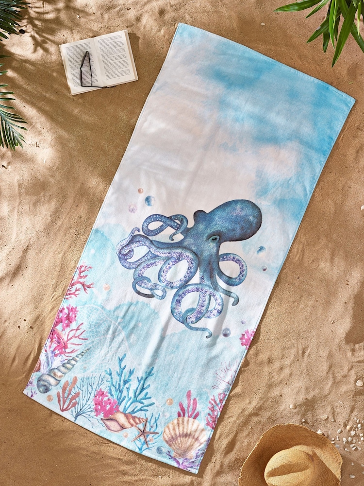 Catherine Lansfield Blue Octopus Cotton Beach Towel - Image 1 of 2