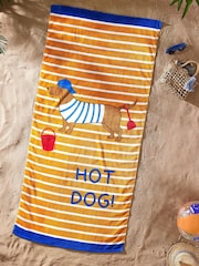 Catherine Lansfield Orange Hot Dog Cotton Beach Towel - Image 1 of 2