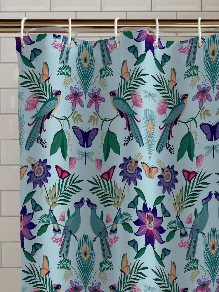 Catherine Lansfield Duck Egg Mya Tropical Bird Shower Curtain Panel - Image 1 of 2