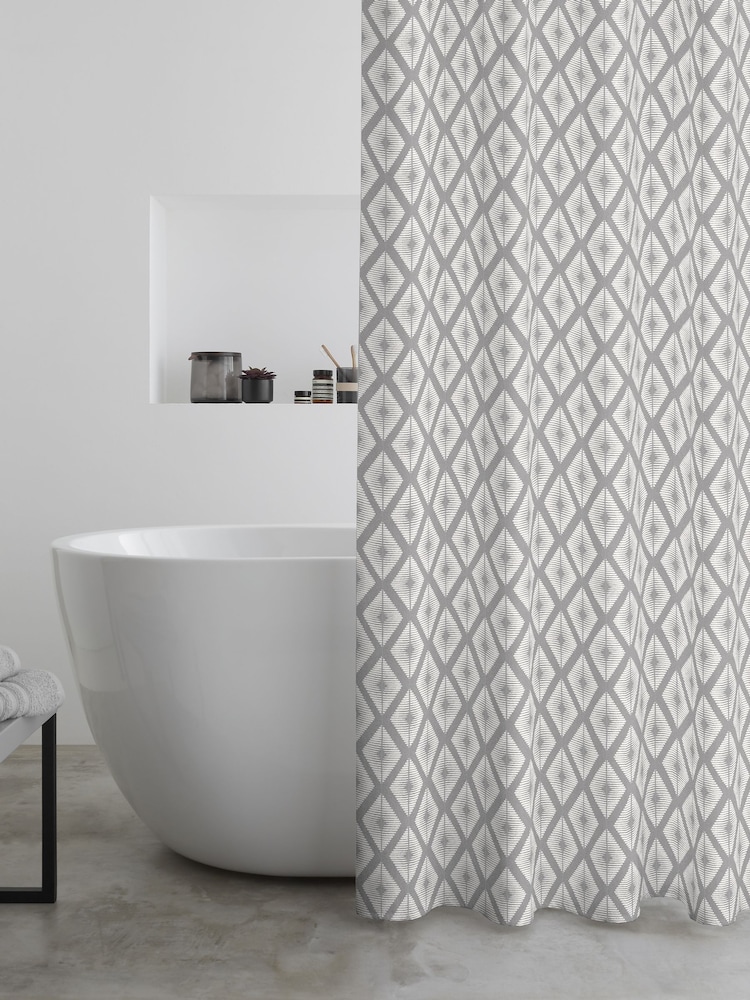 Catherine Lansfield Silver Diamond Shower Curtain Panel - Image 2 of 2