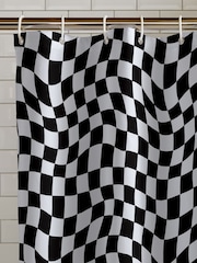 Catherine Lansfield Black White Checkerboard Shower Curtain Panel - Image 1 of 2