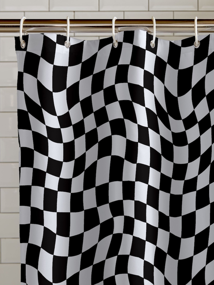 Catherine Lansfield Black White Checkerboard Shower Curtain Panel - Image 1 of 2