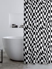Catherine Lansfield Black White Checkerboard Shower Curtain Panel - Image 2 of 2