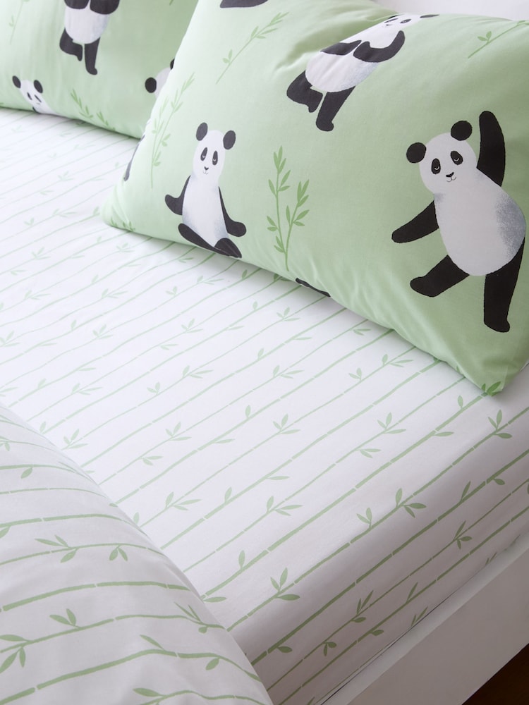 Catherine Lansfield Green Panda Paws Fitted Sheet - Image 1 of 2