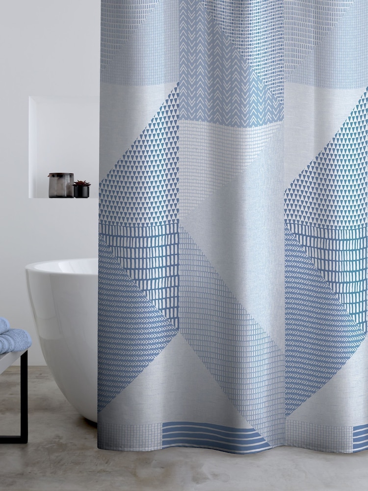 Catherine Lansfield Blue Larsson Geo Shower Curtain Panel - Image 2 of 2