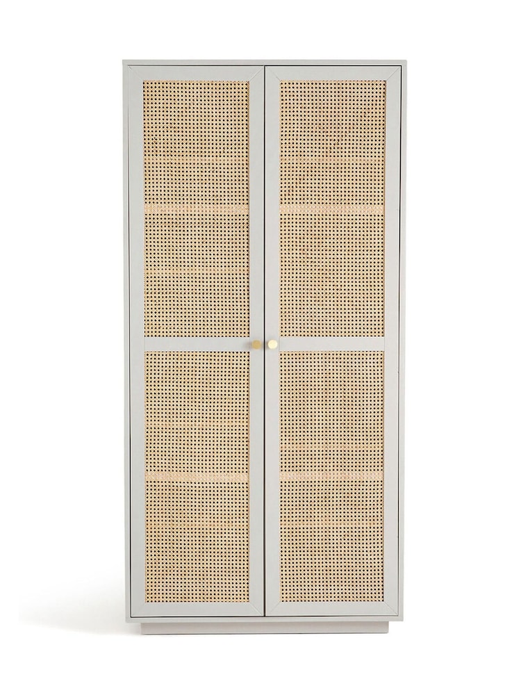 La Redoute Intérieurs Grey Natural Paola Pine & Rattan Double Wardrobe - Image 1 of 5