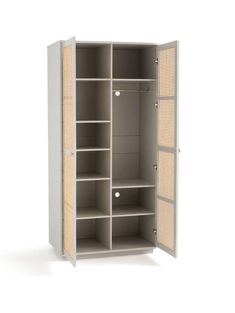 La Redoute Intérieurs Grey Natural Paola Pine & Rattan Double Wardrobe - Image 2 of 5