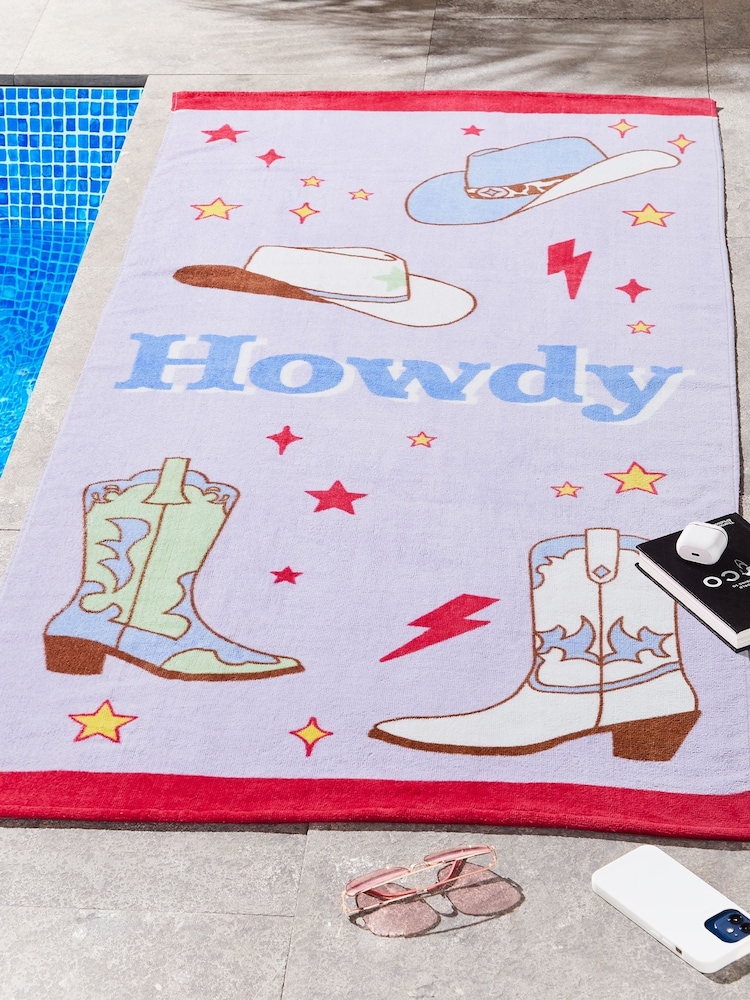 Sassy B Lilac Howdy Cowgirl Cotton Beach Towel - Image 1 of 2