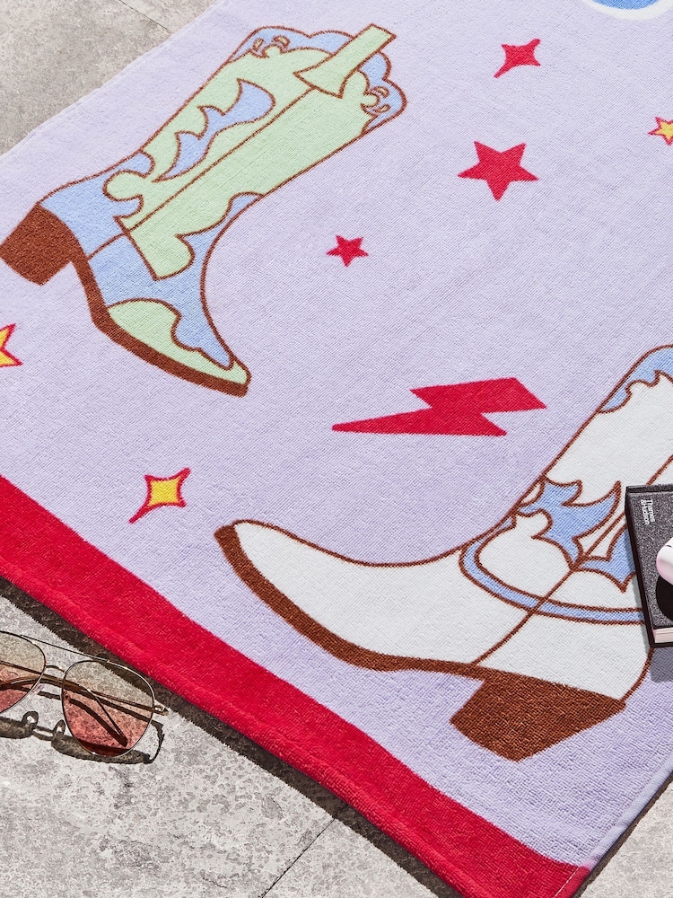 Sassy B Lilac Howdy Cowgirl Cotton Beach Towel - Image 2 of 2