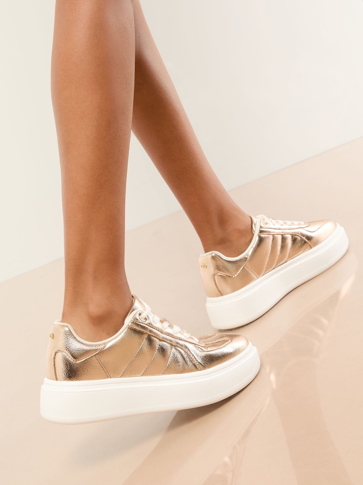 Lipsy Gold Chunky Platform Lace Up Trainers - Image 4 of 4 Lipsy Gold Chunky Platform Lace Up Trainers - Image 4 of 4