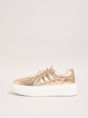 Lipsy Gold Faux Leather Chunky Platform Lace Up Trainers - Image 5 of 5
