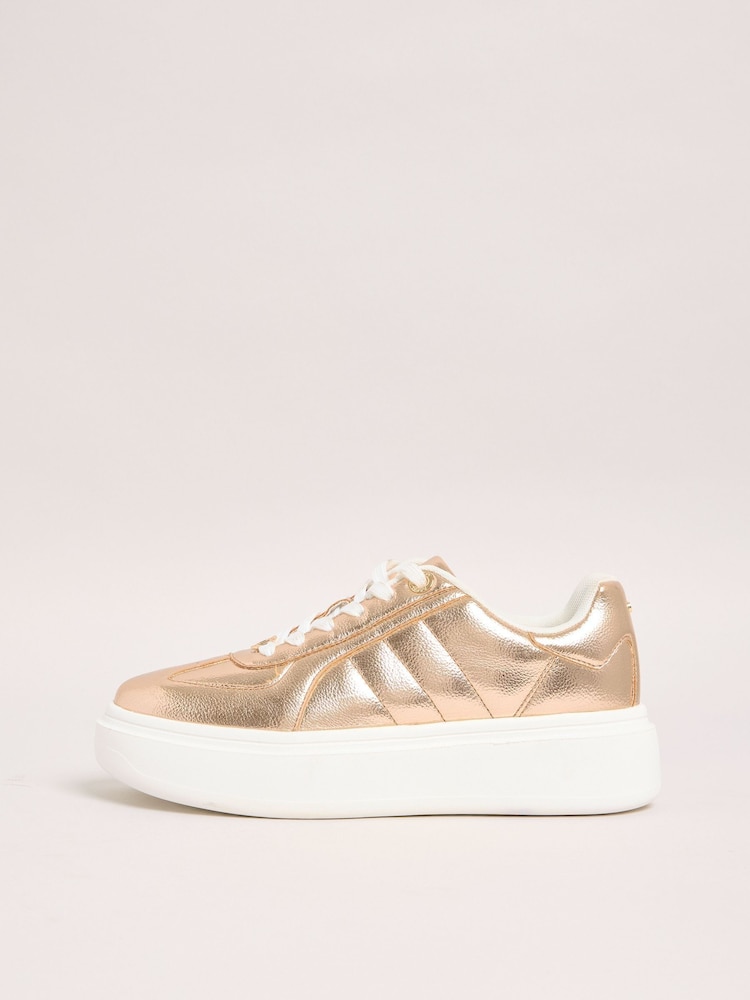 Lipsy Gold Faux Leather Chunky Platform Lace Up Trainers - Image 5 of 5