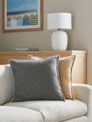 Grey 50 x 50cm Wool Blend Blanket Stitch Cushion - Image 1 of 5