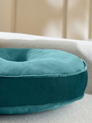 Teal Blue Matte Velvet Contrast Pipe Round Cushion - Image 3 of 6