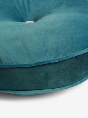 Teal Blue Matte Velvet Contrast Pipe Round Cushion - Image 6 of 6