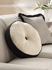 Oatmeal Matte Velvet Contrast Pipe Round Cushion - Image 1 of 6