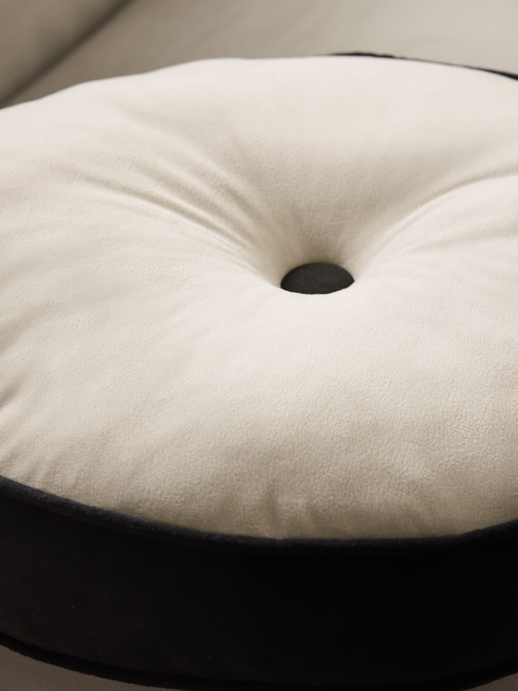 Oatmeal Matte Velvet Contrast Pipe Round Cushion - Image 2 of 6