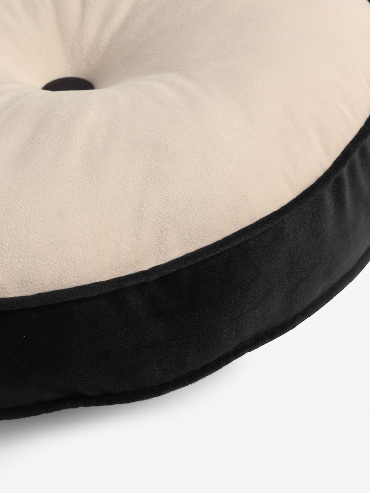 Oatmeal Matte Velvet Contrast Pipe Round Cushion - Image 6 of 6