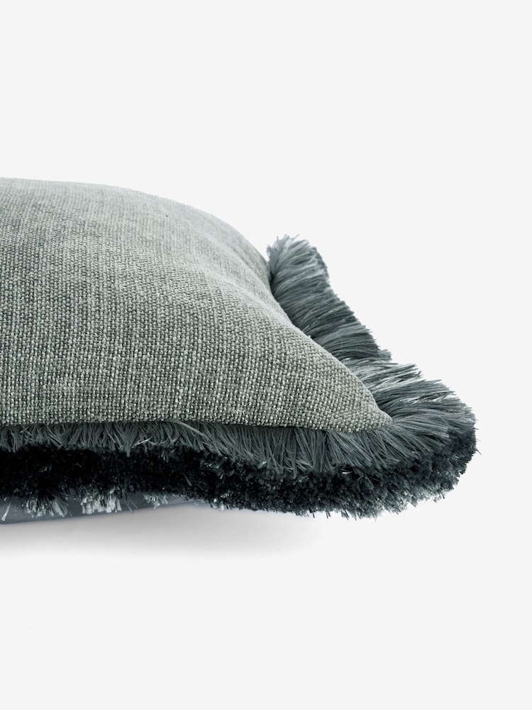 Grey Chunky Fringe Chenille 50 x 50cm Cushion - Image 3 of 3