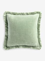 Sage Green Chunky Fringe Chenille 50 x 50cm Cushion - Image 1 of 2