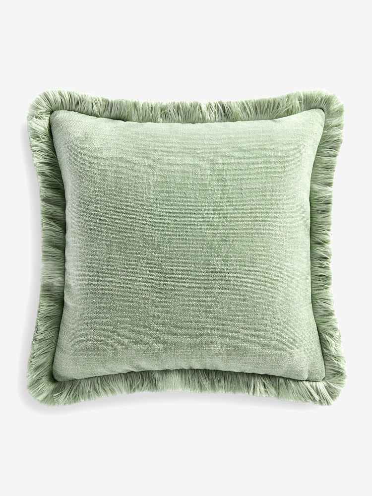 Sage Green Chunky Fringe Chenille 50 x 50cm Cushion - Image 1 of 2