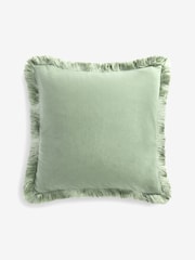 Sage Green Chunky Fringe Chenille 50 x 50cm Cushion - Image 2 of 2
