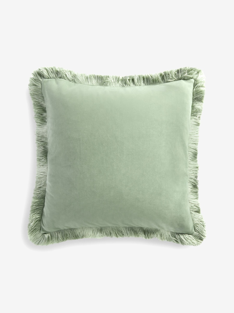 Sage Green Chunky Fringe Chenille 50 x 50cm Cushion - Image 2 of 2