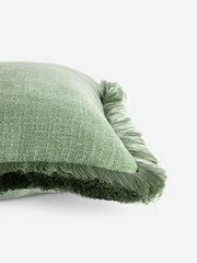 Sage Green Chunky Fringe Chenille 50 x 50cm Cushion - Image 4 of 4