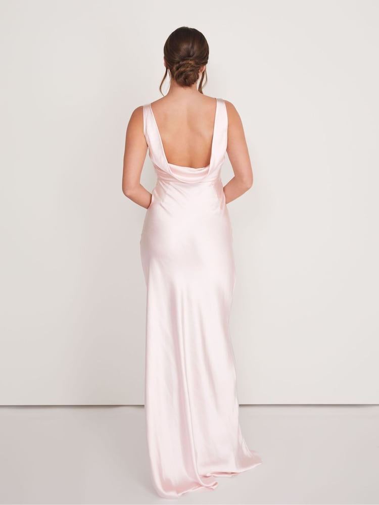 Six Stories Pink Cowl Back Satin Bridesmaid Dress - Image 2 of 6
