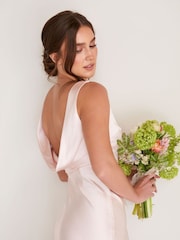 Six Stories Pink Cowl Back Satin Bridesmaid Dress - Image 4 of 6
